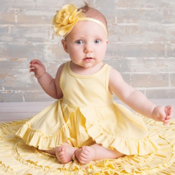 Lemon Loves Layette "Calla" Dress for Baby Girls in Butter Yellow