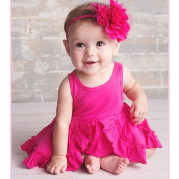 Lemon Loves Layette "Calla" Dress for Baby Girls in Hot Pink