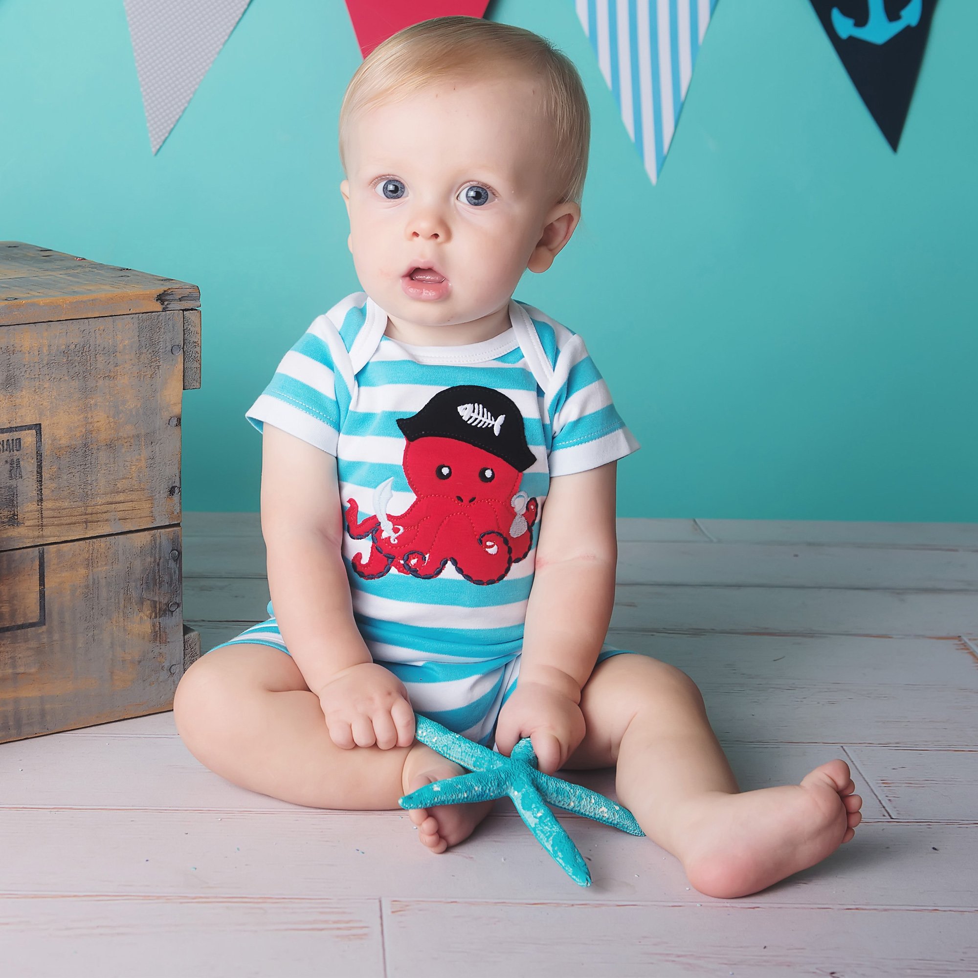 Lemon Loves Layette Captain Octopus Romper for Baby Boys