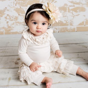 Lemon Loves Layette "Ella" Pants for Newborn and Baby Girls in Eggnog Beige