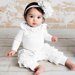 Lemon Loves Layette "Ella" Ruffled Pants for Newborn and Baby Girls in White