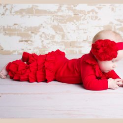 Lemon Loves Layette "Ella" Ruffled Pants for Newborn and Baby Girls in True Red