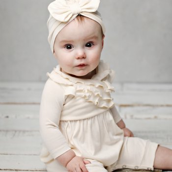 Lemon Loves Layette "Elsa" Romper for Newborns and Baby Girls in Eggnog Beige