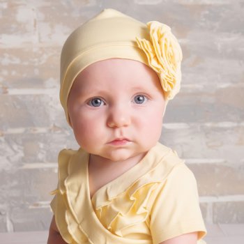 Lemon Loves Layette "Bijou" Hat for Newborn and Baby Girls in Butter Yellow