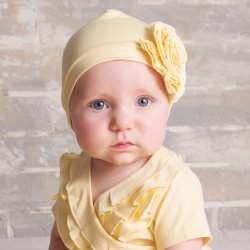 Lemon Loves Layette "Bijou" Hat for Newborn and Baby Girls in Butter Yellow