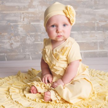 Lemon Loves Layette "Julia" Gown for Newborn and Infant Girls in Butter Yellow