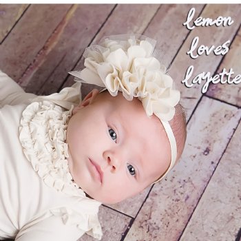 Lemon Loves Layette "Rose" Headband for Baby Girls and Toddlers in Eggnog Beige