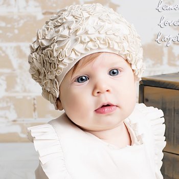 Lemon Loves Layette "Isabel" Hat for Baby Girls in Eggnog Beige