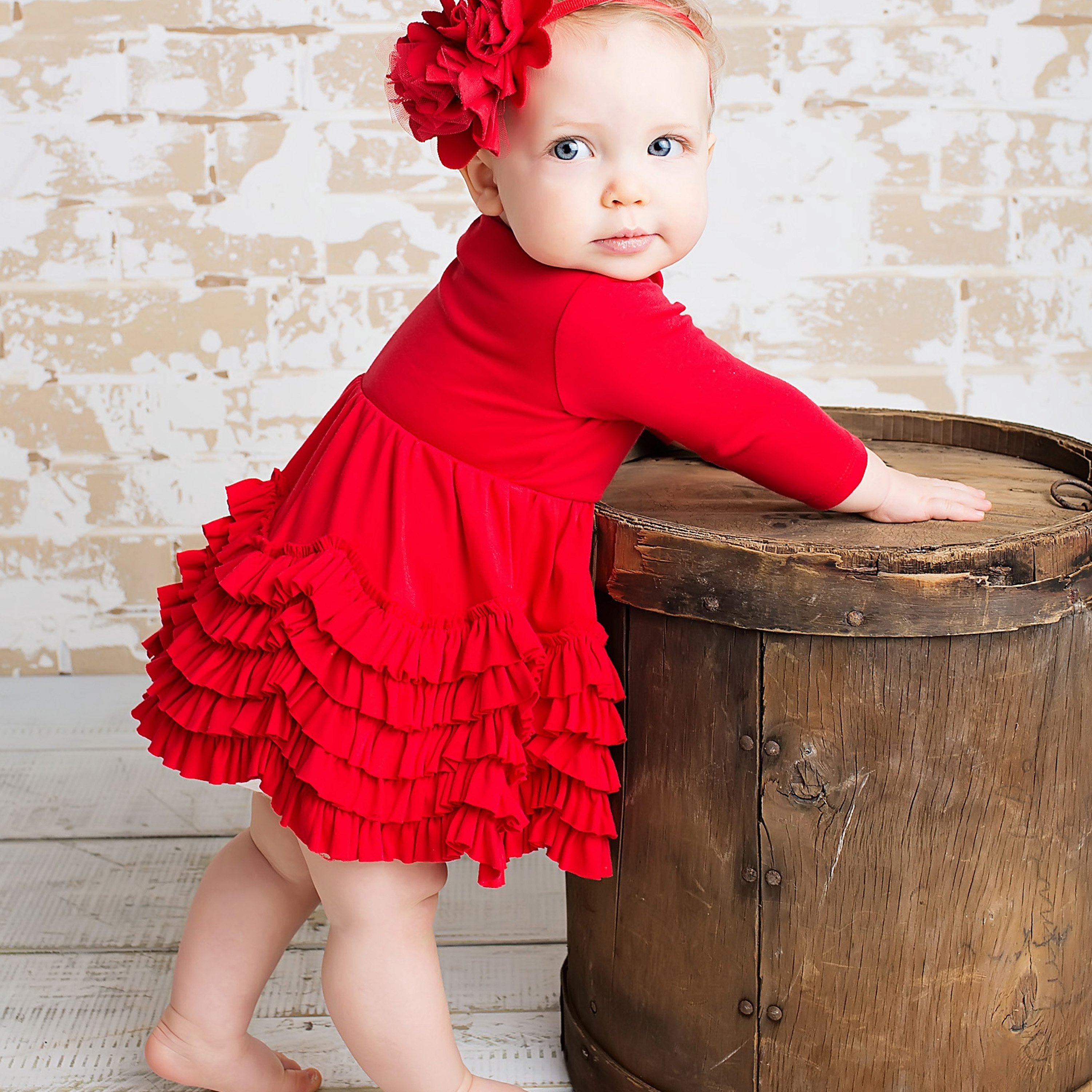 Lemon Loves Layette Jada Dress for Newborns and Baby Girls in True Red