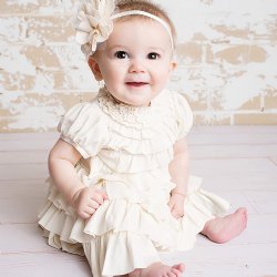 Lemon Loves Layette "Jane" Dress for Baby Girls and Toddlers in Eggnog Beige