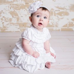 Lemon Loves Layette "Jane" Dress for Baby Girls in White