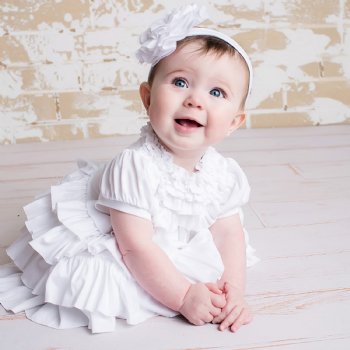 Lemon Loves Layette "Jane" Dress for Baby Girls in White
