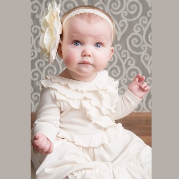 Lemon Loves Layette "Jenna" Gown for Newborn Girls in Eggnog Beige