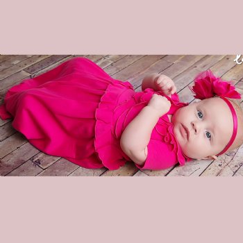 Lemon Loves Layette "Julia" Gown for Newborn and Baby Girls in Hot Pink