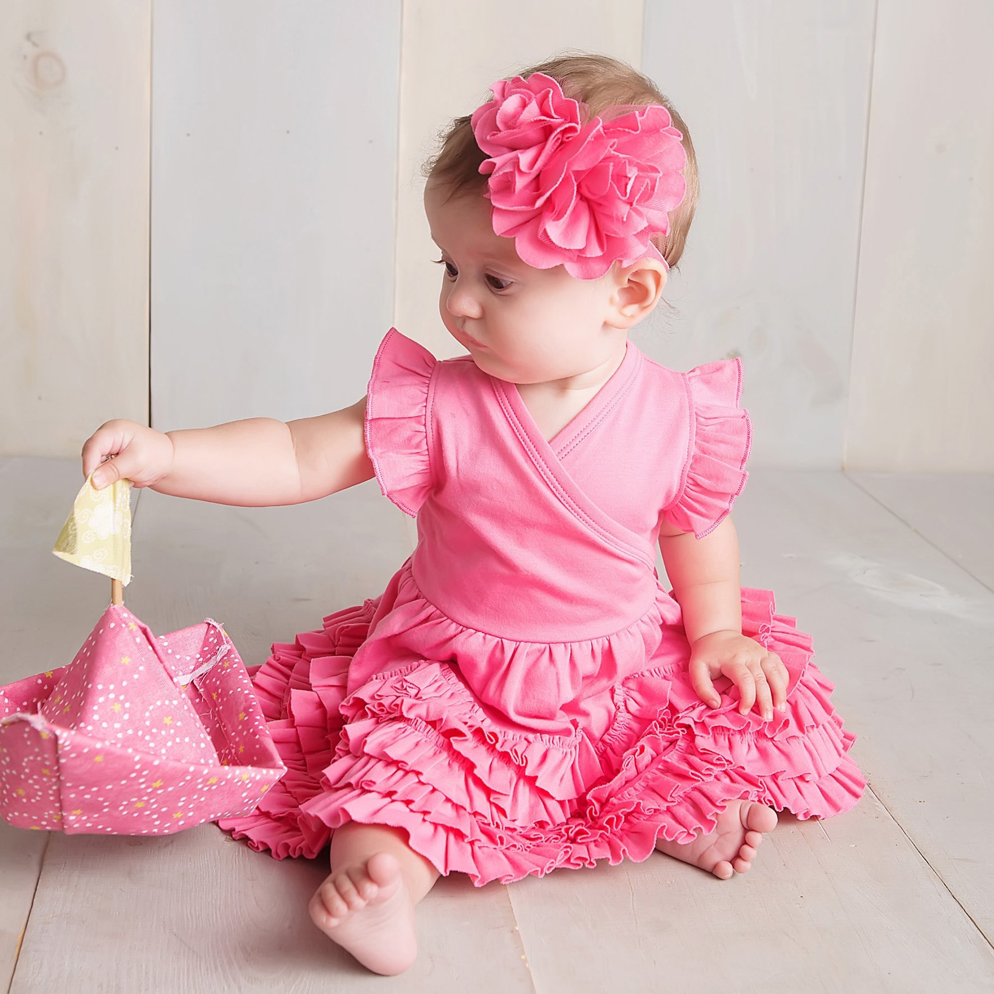 Lemon Loves Layette "Mia" Dress for Baby and Toddlers in Pink Lemonade