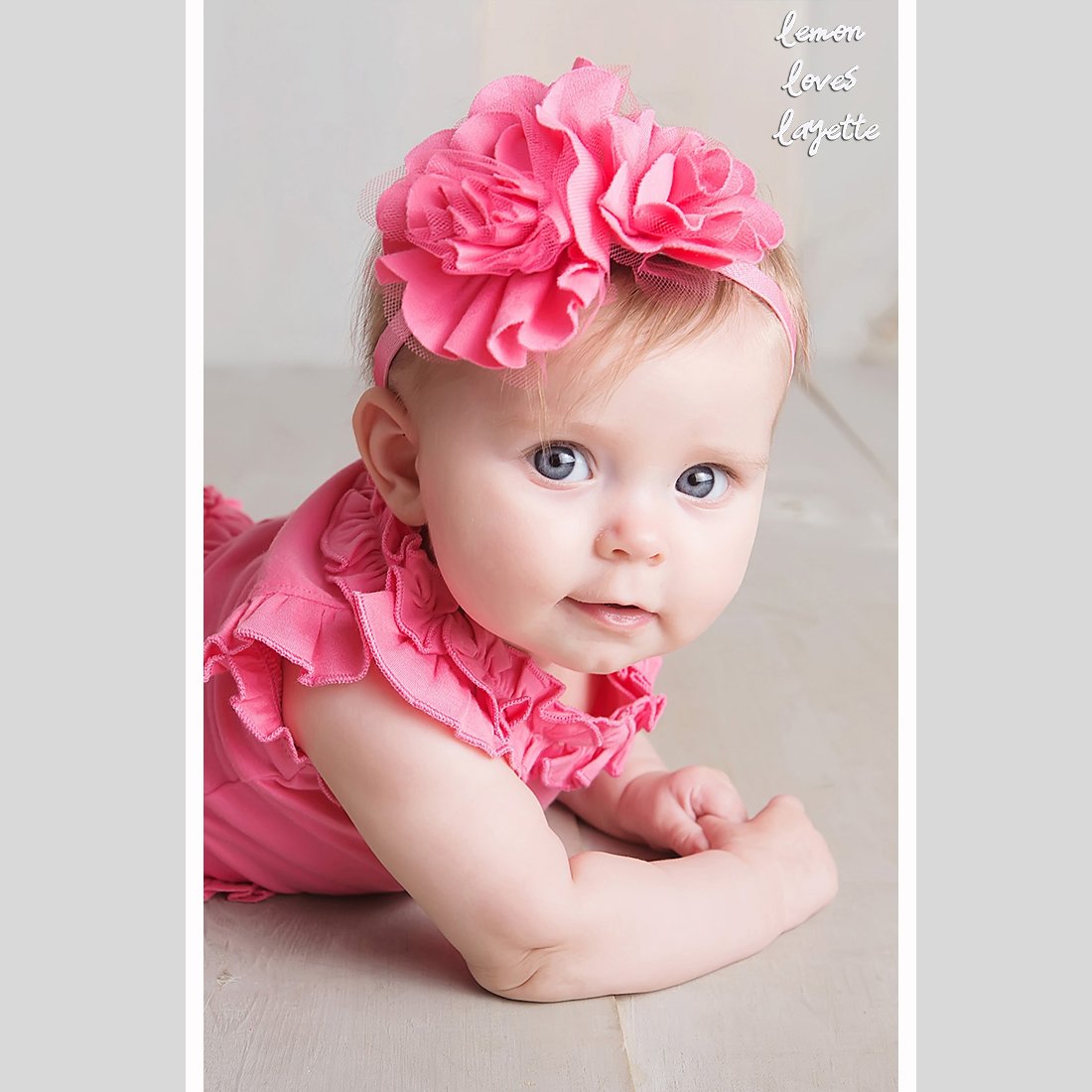 Lemon Loves Layette "Rose" Headband for Baby Girls in Pink Lemonade