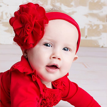 Lemon Loves Layette "Lily Pad" Headband for Baby Girls in True Red