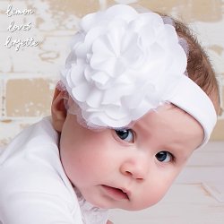 Lemon Loves Layette "Lily Pad" Headband for Baby Girls in White