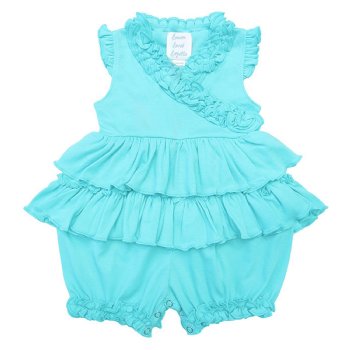 Lemon Loves Layette "Lotus" Romper for Newborn and Baby Girls in Blue Tint