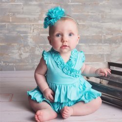 Lemon Loves Layette "Lotus" Romper for Newborn and Baby Girls in Blue Tint