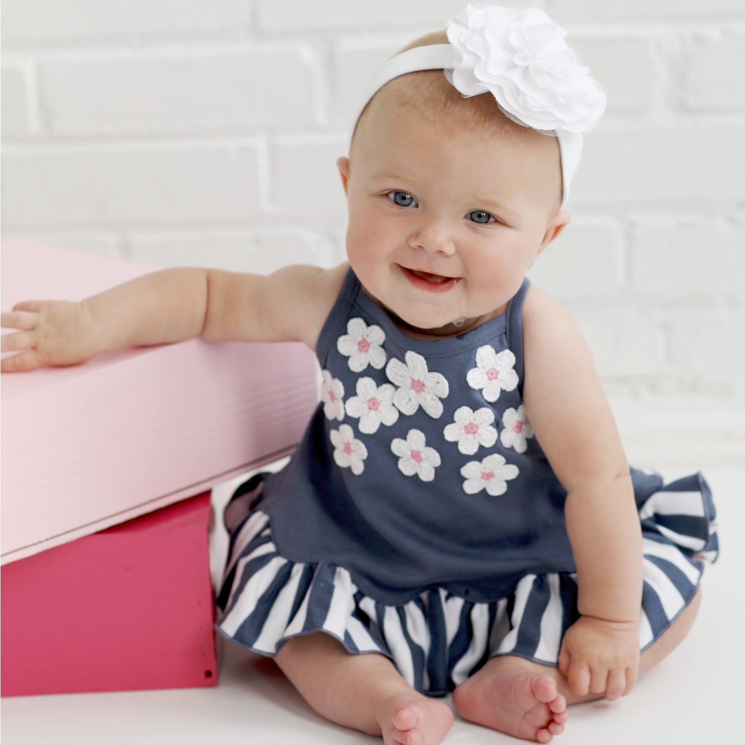 Lemon Loves Layette Love Me Daisy Dress in Indigo Blue