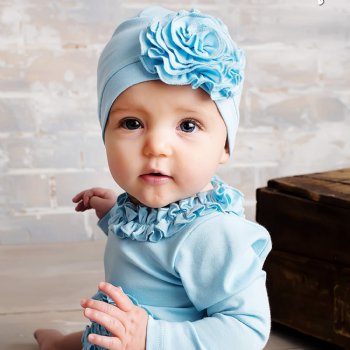 Lemon Loves Layette "Bijou" Hat for Newborn and Baby Girls in Cinderella Blue