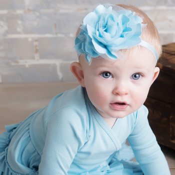 Lemon Loves Layette "Rose" Headband for Baby Girls and Toddlers in Cinderella Blue