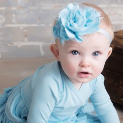Lemon Loves Layette "Rose" Headband for Baby Girls and Toddlers in Cinderella Blue