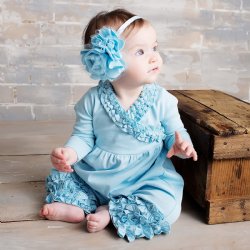 Lemon Loves Layette "Olivia" Romper  for Newborn and Baby Girls in Cinderella Blue