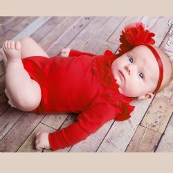 Lemon Loves Layette "Madison" Onesie for Newborn and Baby Girls in True Red