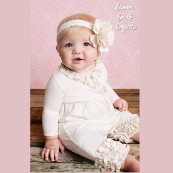 Lemon Loves Layette "Olivia" Romper for Newborns and Baby Girls in Eggnog Beige