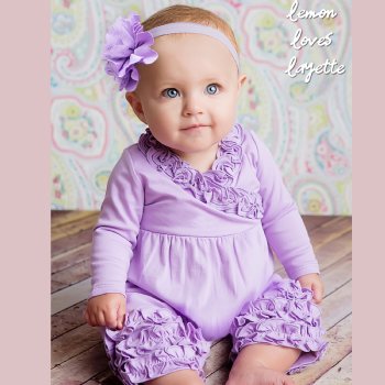 Lemon Loves Layette "Olivia" Romper  for Newborn and Baby Girls in Lilac