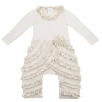 Lemon Loves Layette "Peony" Romper for Newborn, Baby and Toddler Girls in Eggnog Beige