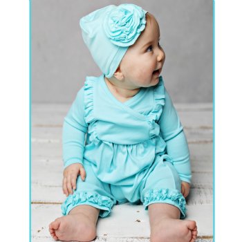 Lemon Loves Layette "Phoebe" Romper for Newborn and Baby Girls in Blue Tint