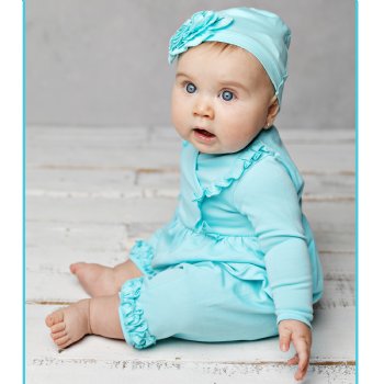 Lemon Loves Layette "Phoebe" Romper for Newborn and Baby Girls in Blue Tint