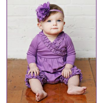 Lemon Loves Layette "Olivia" Romper  for Newborns and Baby Girls in Amethyst