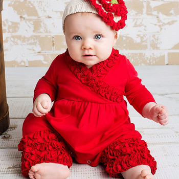 Lemon Loves Layette "Olivia" Romper for Newborns and Baby Girls in True Red