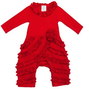 Lemon Loves Layette "Peony" Romper for Baby and Toddler Girls in True Red