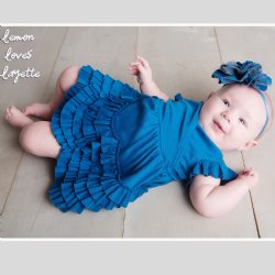 Lemon Loves Layette "Mia" Dress for Baby Girls in Seaport Blue