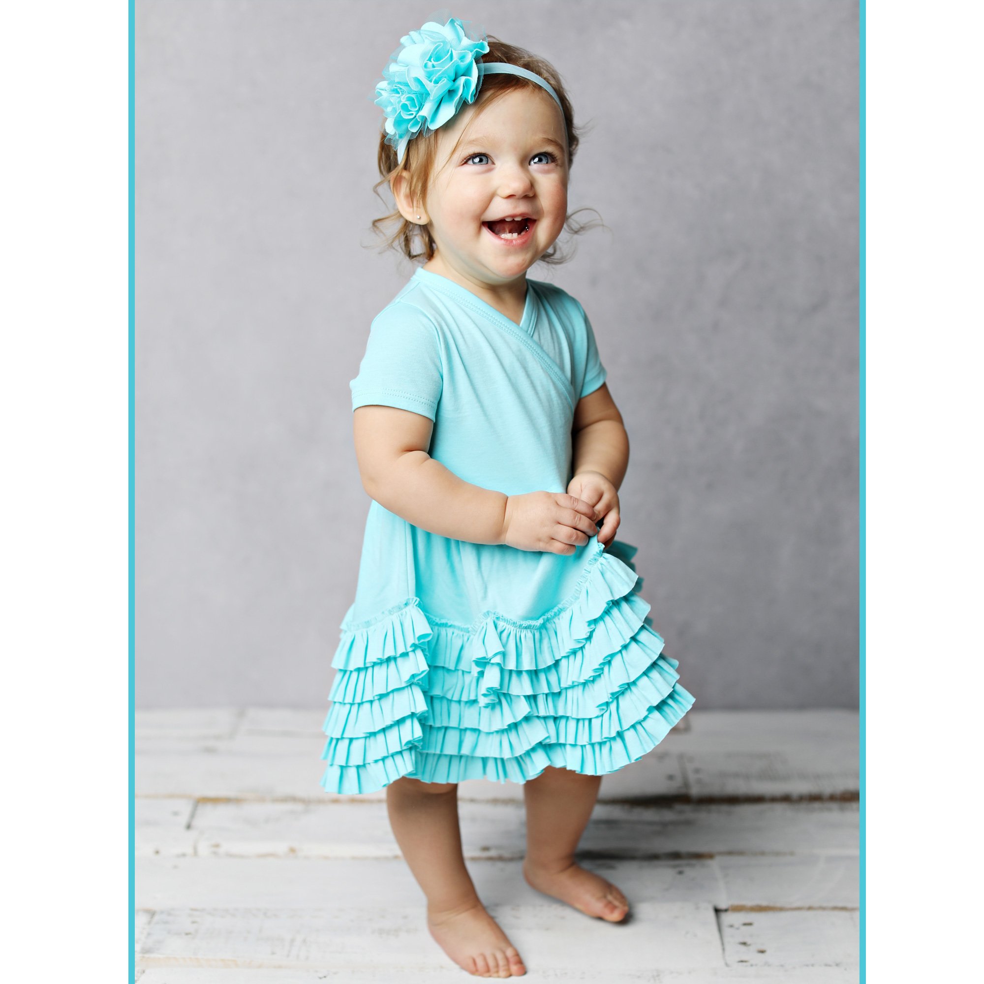 Lemon Loves Layette Sue Dress for Baby Girls in Blue Tint
