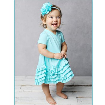 Lemon Loves Layette "Sue" Dress for Baby Girls in Blue Tint