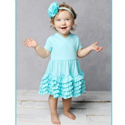 Lemon Loves Layette "Sue" Dress for Baby Girls in Blue Tint
