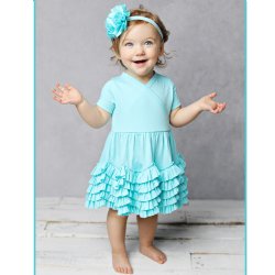 Lemon Loves Layette "Sue" Dress for Baby Girls in Blue Tint