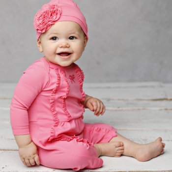 Lemon Loves Layette "Victoria" Romper for Newborn and Baby Girls in Pink Lemonade