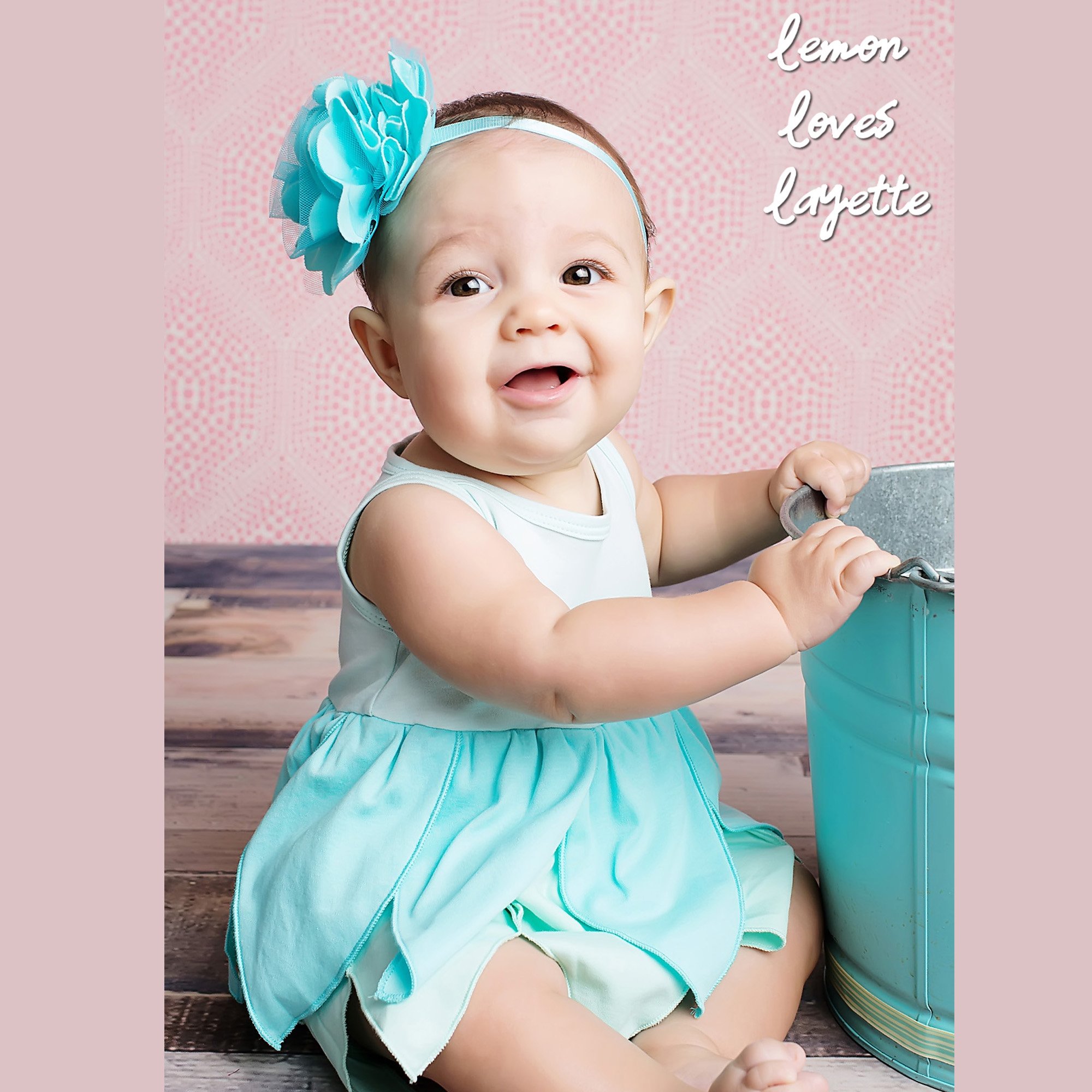 Lemon Loves Layette Aqua Blue Baby Dress Water Lily