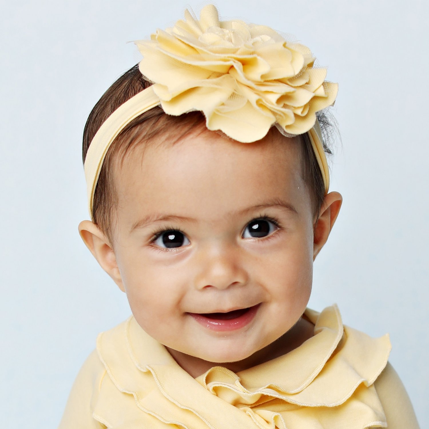 Lemon Loves Layette Lily Pad Headband for Baby Girls in Butter Yellow
