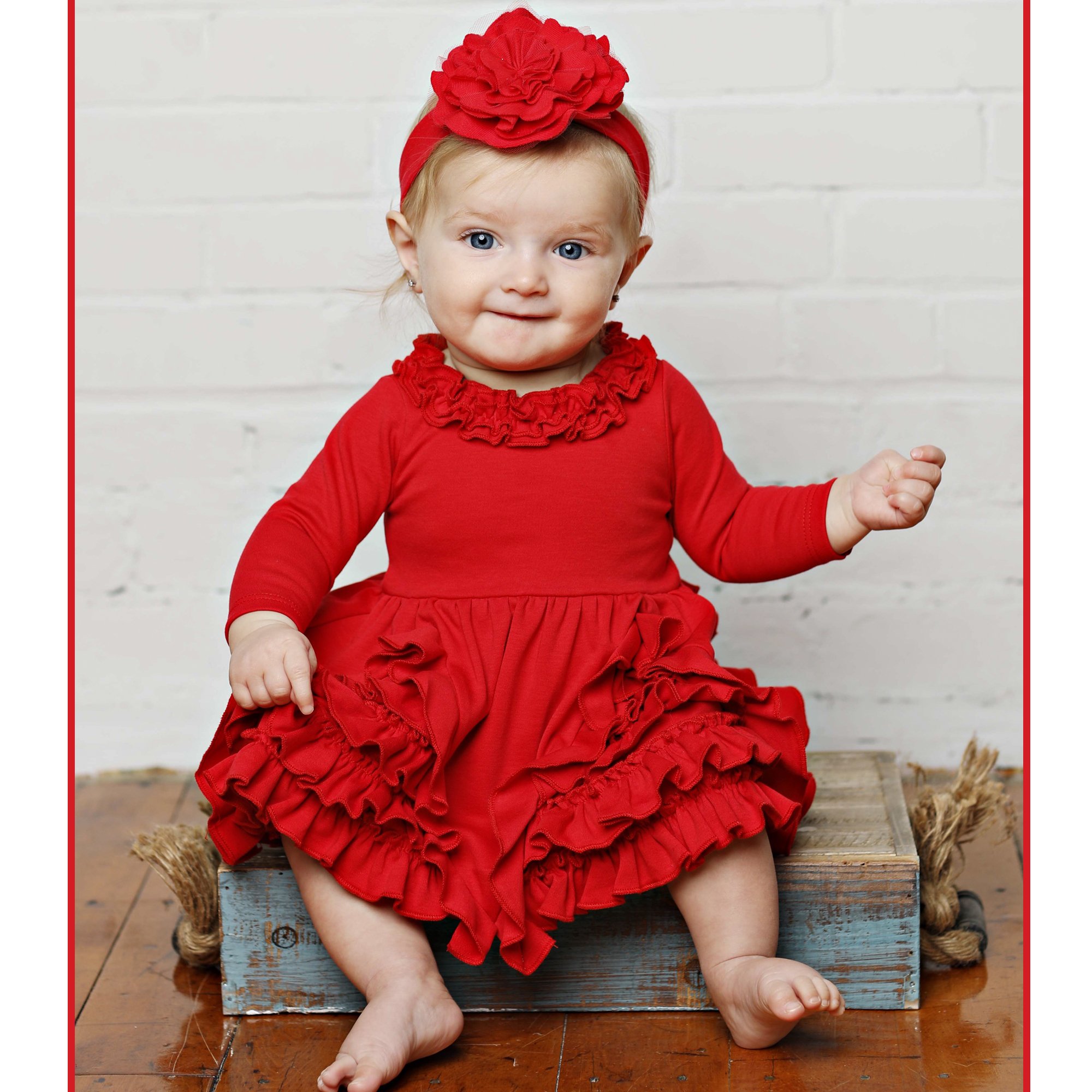 Lemon Loves Layette Zoe Dress for Baby Girls in True Red