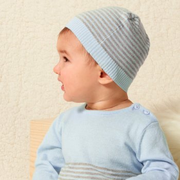 Le Top Bébé "Cuddle Up" Stripe Sweater Knit Cap for Newborn Boys