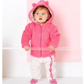Le Top Baby "Miss Kitty" Hooded Plush Jacket in Azalea Pink with Ears