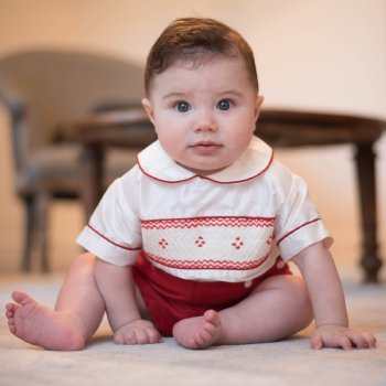 Lé Za Me "Dex" Red and White Silk Set for Baby Boys